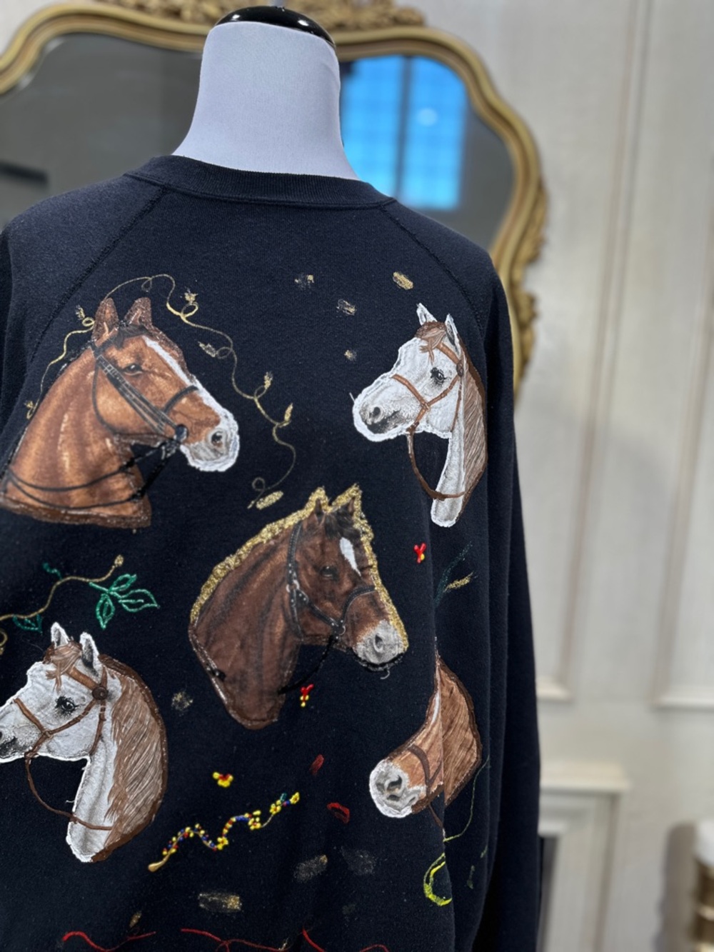 Tultex Sweatshirt 2XL Black Horse Puff Paint Art Western Coastal Cowgirl - Picture 2 of 12